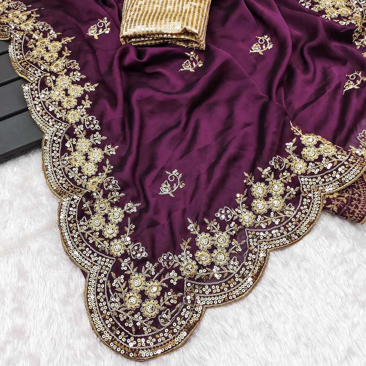 YNF CHINON SILK KESH188 9144 SAREES WHOLESALE SEQUENCE EMBROIDERED CUTWORK SILK SAREES WITH BLOUSE PURPLE SAREES MANUFACTURER