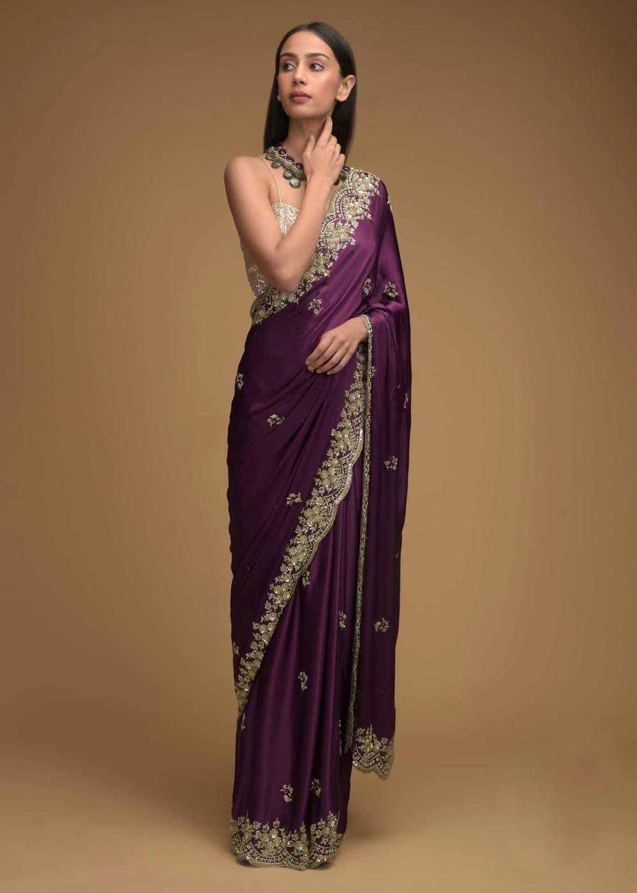 YNF CHINON SILK KESH188 9144 SAREES WHOLESALE SEQUENCE EMBROIDERED CUTWORK SILK SAREES WITH BLOUSE PURPLE SAREES MANUFACTURER