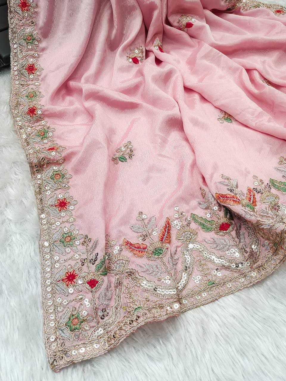 YNF CHINON SILK KESH188 9146 SAREES WHOLESALE SEQUENCE EMBROIDERED SILK PINK SAREES MANUFACTURER