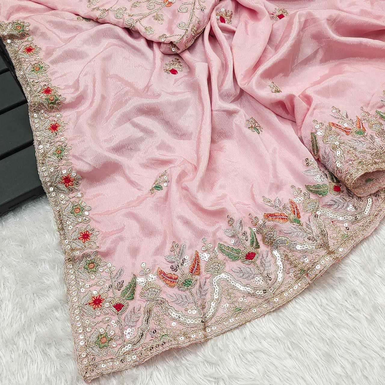 YNF CHINON SILK KESH188 9146 SAREES WHOLESALE SEQUENCE EMBROIDERED SILK PINK SAREES MANUFACTURER