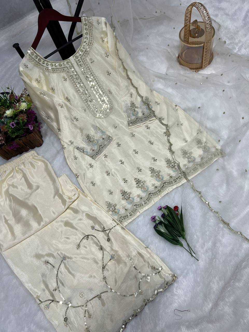 YNF CHINON SILK KESH227 1003 SUITS & DRESSES WHOLESALE LADIES EMBROIDERY LADIES SILK WHITE SALWAR SUITS MANUFACTURER