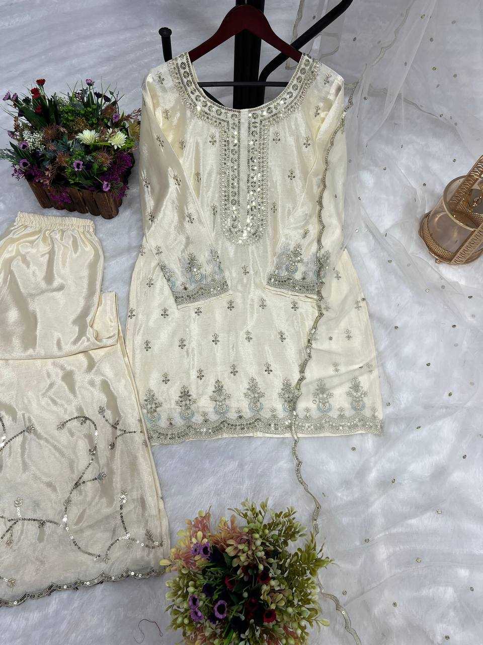 YNF CHINON SILK KESH227 1003 SUITS & DRESSES WHOLESALE LADIES EMBROIDERY LADIES SILK WHITE SALWAR SUITS MANUFACTURER