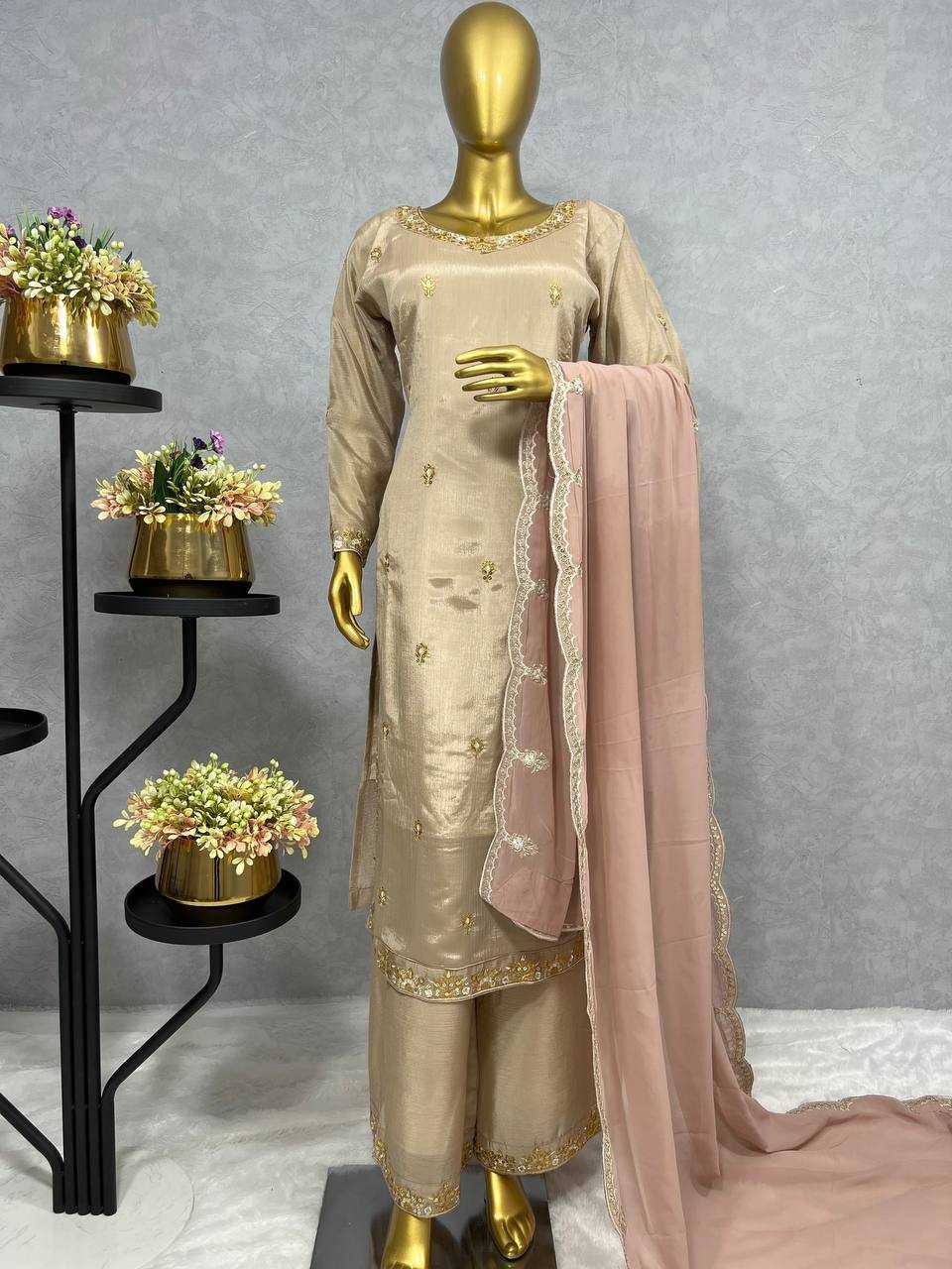 YNF CHINON SILK KESH227 1006 SUITS & DRESSES WHOLESALE LADIES EMBROIDERED LADIES SILK SUITS MANUFACTURER