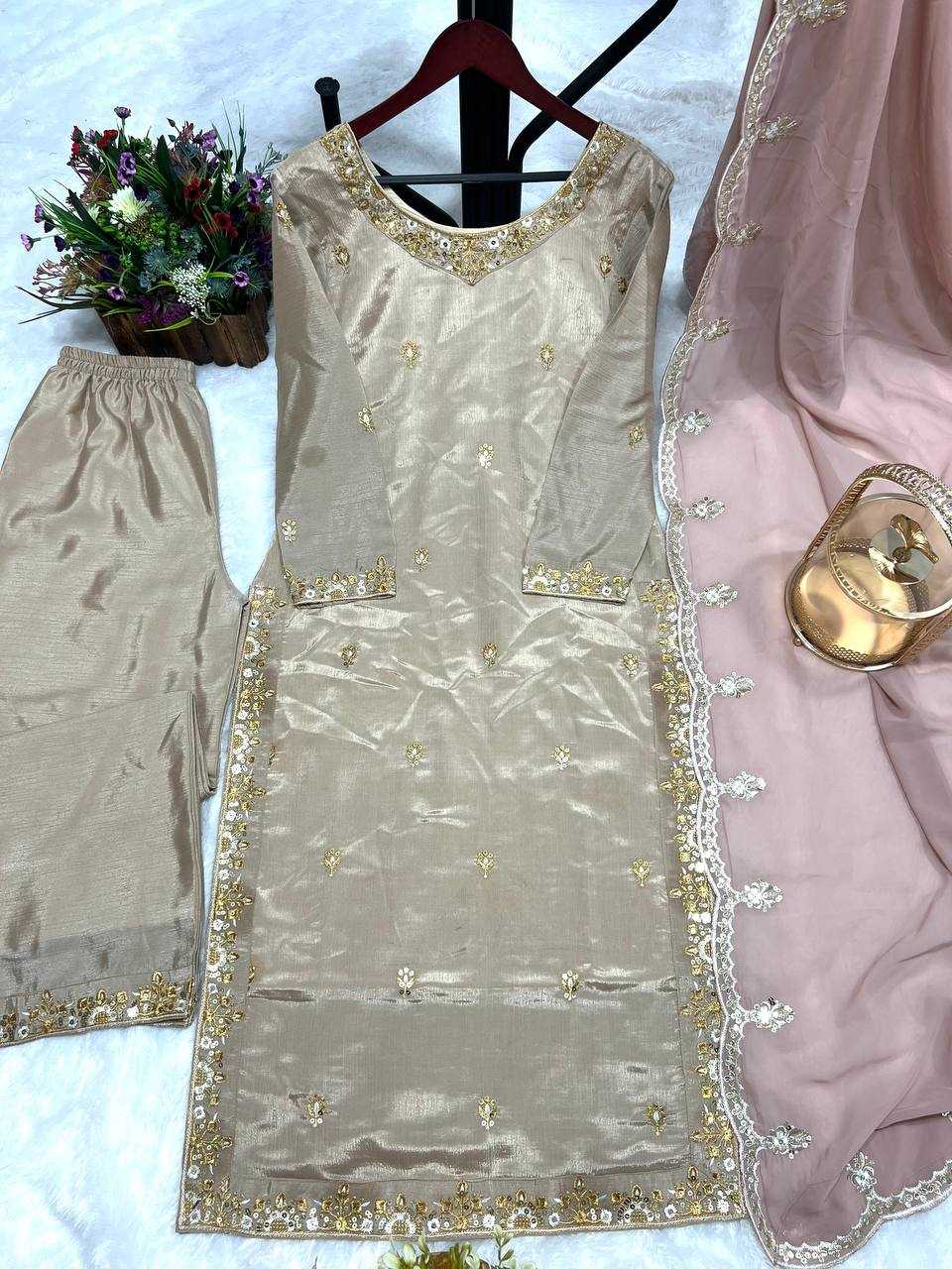 YNF CHINON SILK KESH227 1006 SUITS & DRESSES WHOLESALE LADIES EMBROIDERED LADIES SILK SUITS MANUFACTURER