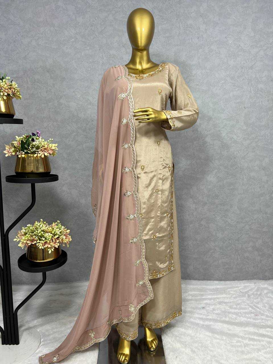 YNF CHINON SILK KESH227 1006 SUITS & DRESSES WHOLESALE LADIES EMBROIDERED LADIES SILK SUITS MANUFACTURER