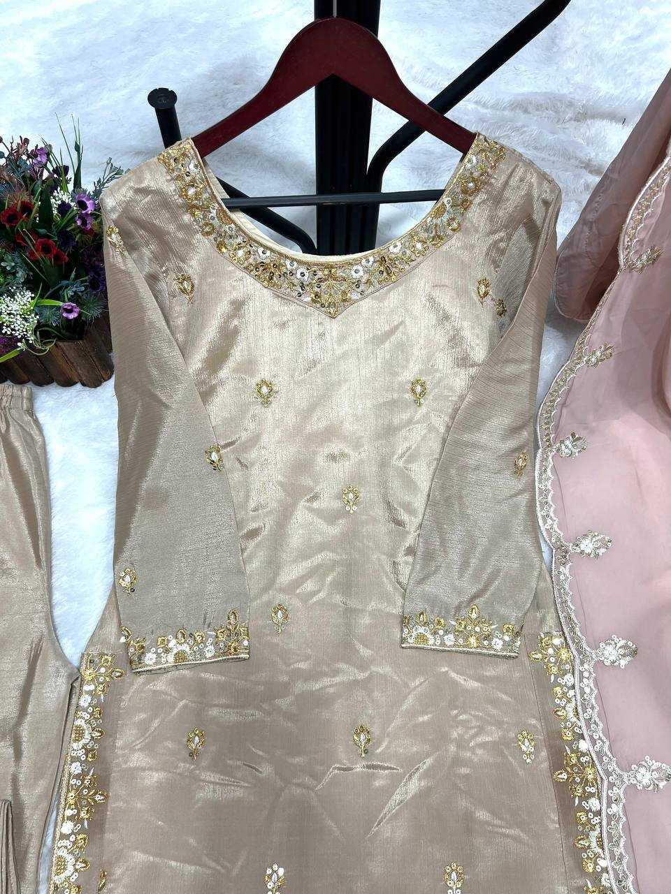 YNF CHINON SILK KESH227 1006 SUITS & DRESSES WHOLESALE LADIES EMBROIDERED LADIES SILK SUITS MANUFACTURER