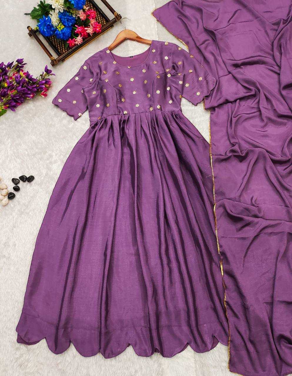 YNF CHINON SILK KESH232 983 GOWNS WHOLESALE FANCY ANARKALI SILK PURPLE GOWNS MANUFACTURER