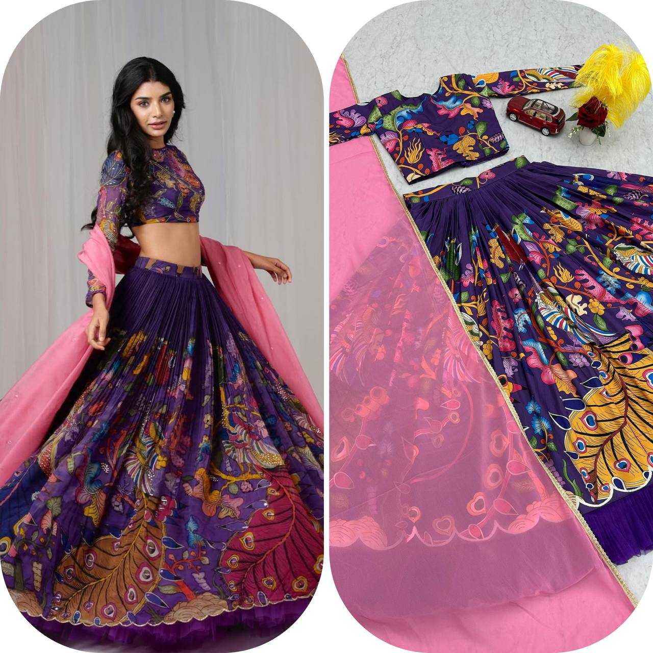 YNF COTTON KESH119 458 LEHENGAS WHOLESALE KALAMKARI PRINTED BLUE LEHENGAS MANUFACTURER