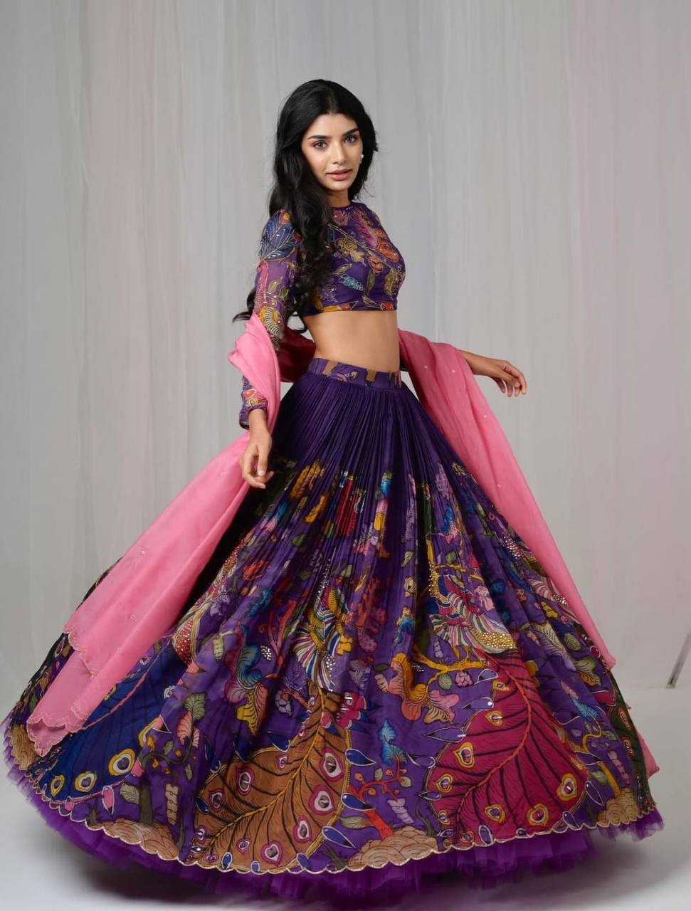 YNF COTTON KESH119 458 LEHENGAS WHOLESALE KALAMKARI PRINTED BLUE LEHENGAS MANUFACTURER