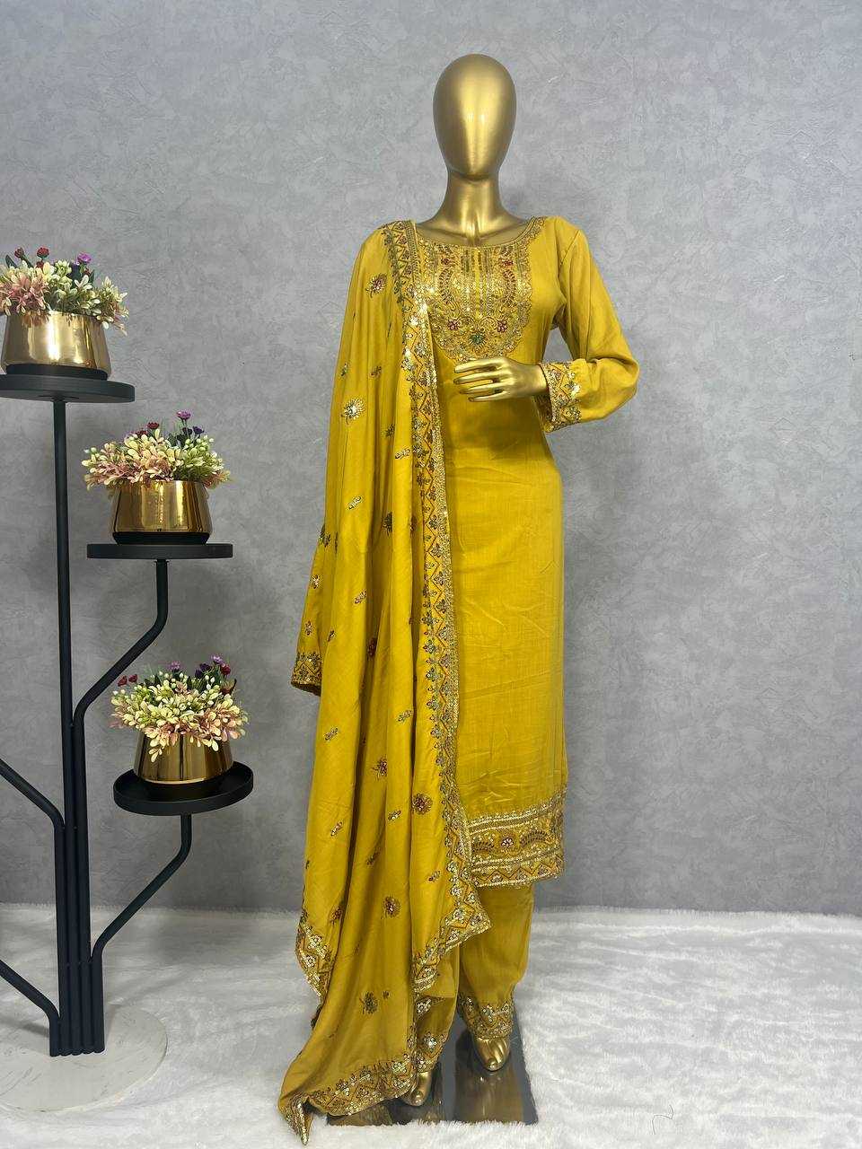 YNF COTTON KESH227 1001 SUITS & DRESSES WHOLESALE LADIES EMBROIDERY COTTON LONG KURTIS YELLOW SALWAR SUITS MANUFACTURER