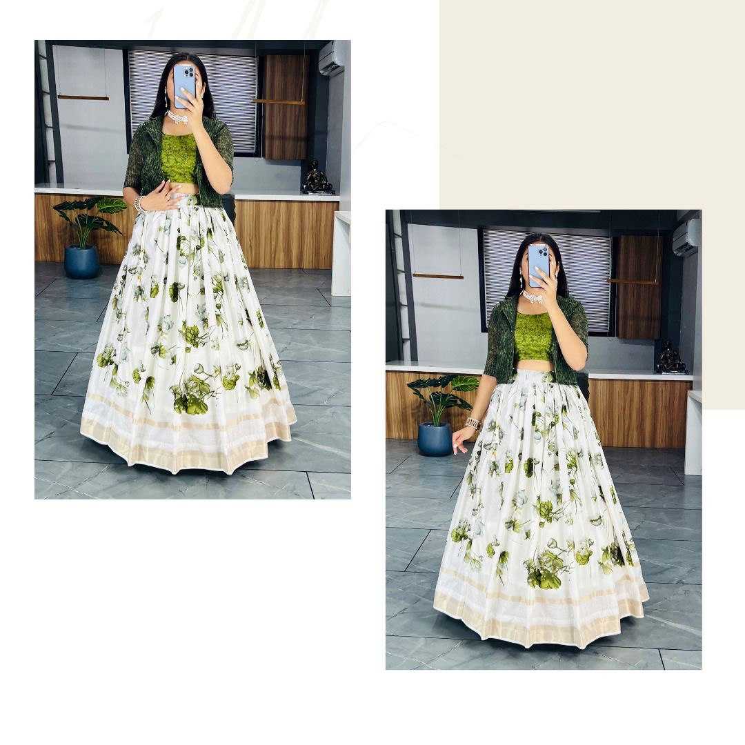 YNF DOLA SILK RIN119 6138 LEHENGAS WHOLESALE SILK PRINTED JACKET STULE WHITE LEHENGAS MANUFACTURER