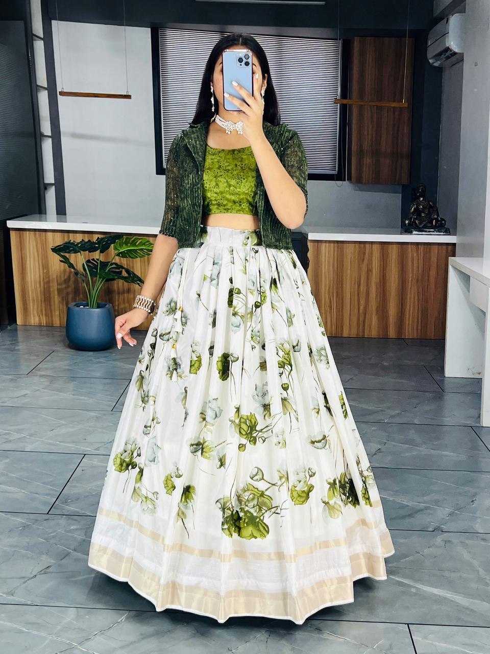 YNF DOLA SILK RIN119 6138 LEHENGAS WHOLESALE SILK PRINTED JACKET STULE WHITE LEHENGAS MANUFACTURER