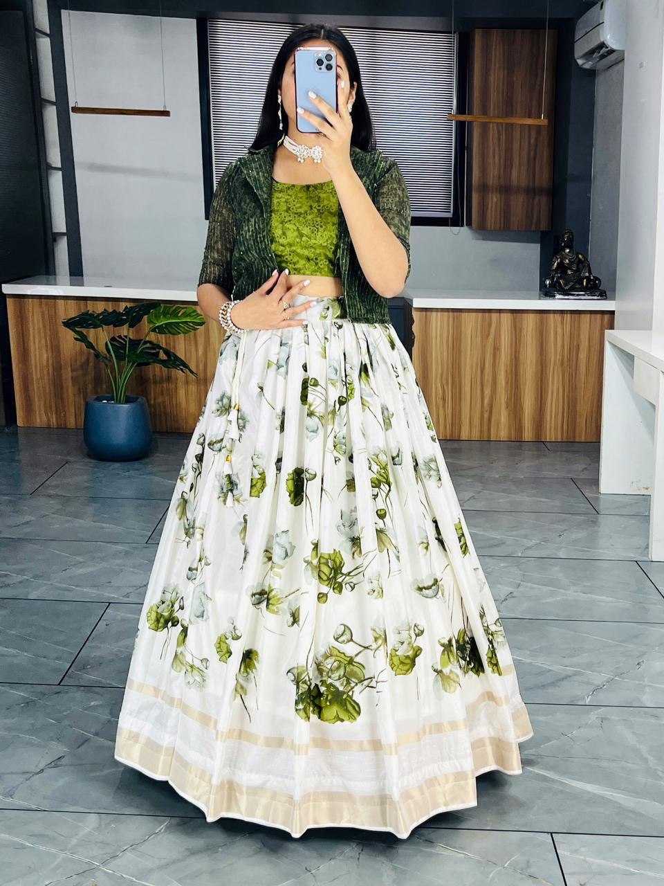 YNF DOLA SILK RIN119 6138 LEHENGAS WHOLESALE SILK PRINTED JACKET STULE WHITE LEHENGAS MANUFACTURER