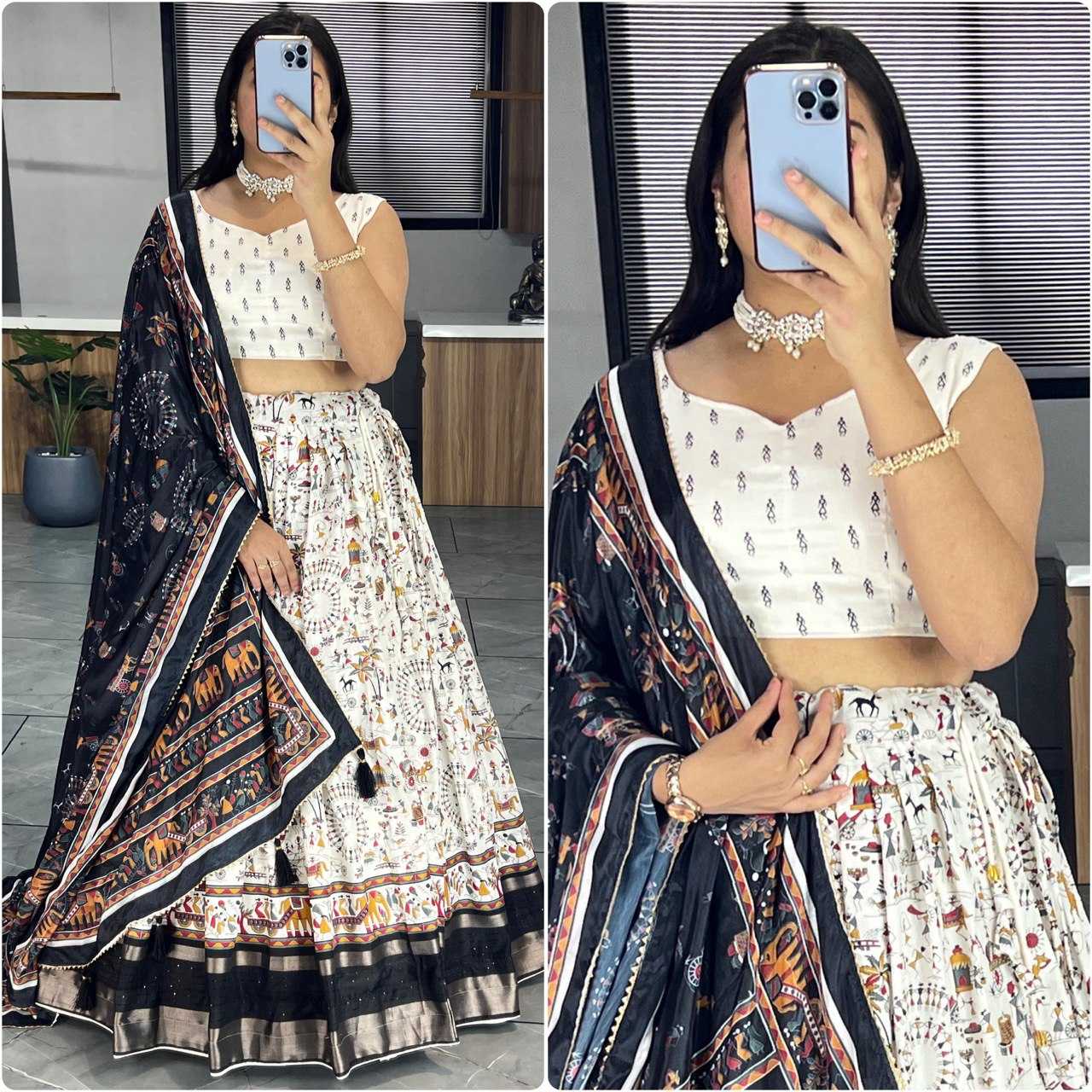 YNF DOLA SILK RIN119 6140 LEHENGAS WHOLESALE TRADITIONAL SILK PRINTED WHITE LEHENGAS MANUFACTURER