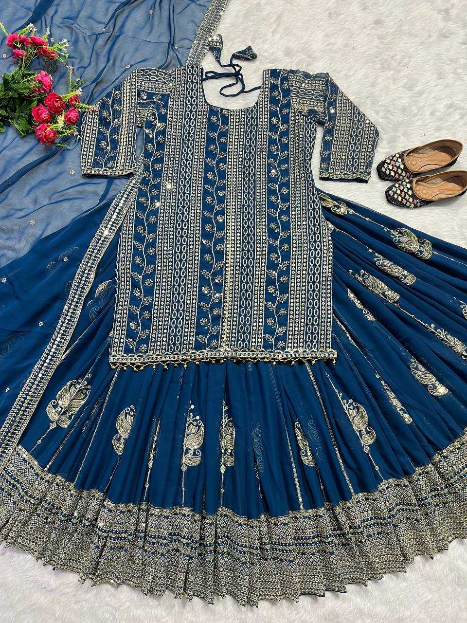 YNF FAUX GEORGETTE KESH145 3011 LEHENGAS WHOLESALE GEORGETTE EMBROIDERED BLUE LEHENGAS MANUFACTURER