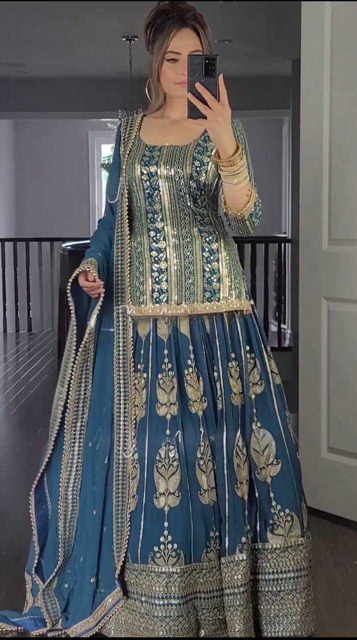 YNF FAUX GEORGETTE KESH145 3011 LEHENGAS WHOLESALE GEORGETTE EMBROIDERED BLUE LEHENGAS MANUFACTURER