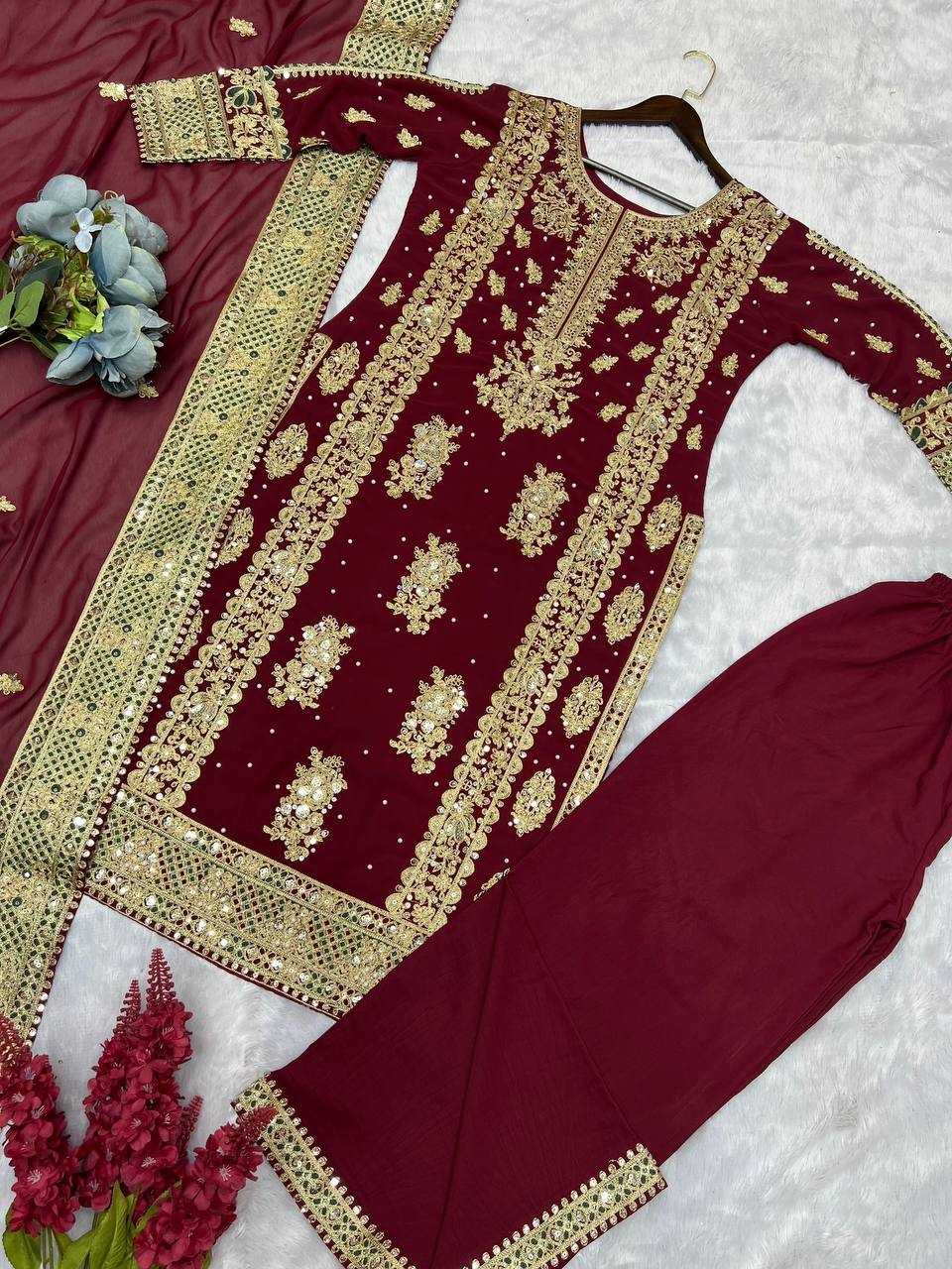 YNF FAUX GEORGETTE KESH157 1677 SUITS & DRESSES GEORGETTE EMBROIDERY LONG KURTI MAROON SALWAR WHOLESALE PAKISTANI LADIES SILK LONG KURTIS SUITS MANUFACTURER