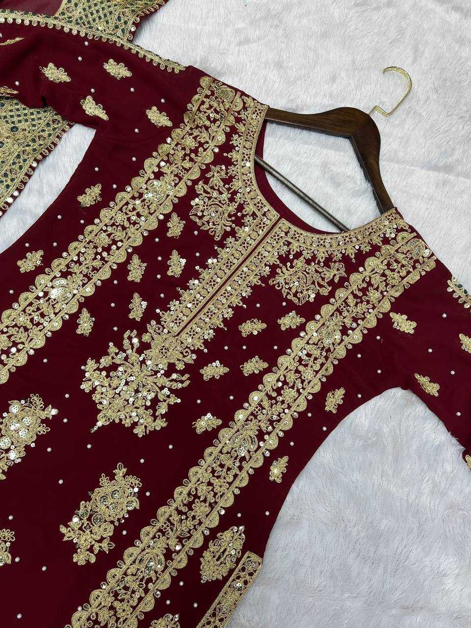 YNF FAUX GEORGETTE KESH157 1677 SUITS & DRESSES GEORGETTE EMBROIDERY LONG KURTI MAROON SALWAR WHOLESALE PAKISTANI LADIES SILK LONG KURTIS SUITS MANUFACTURER