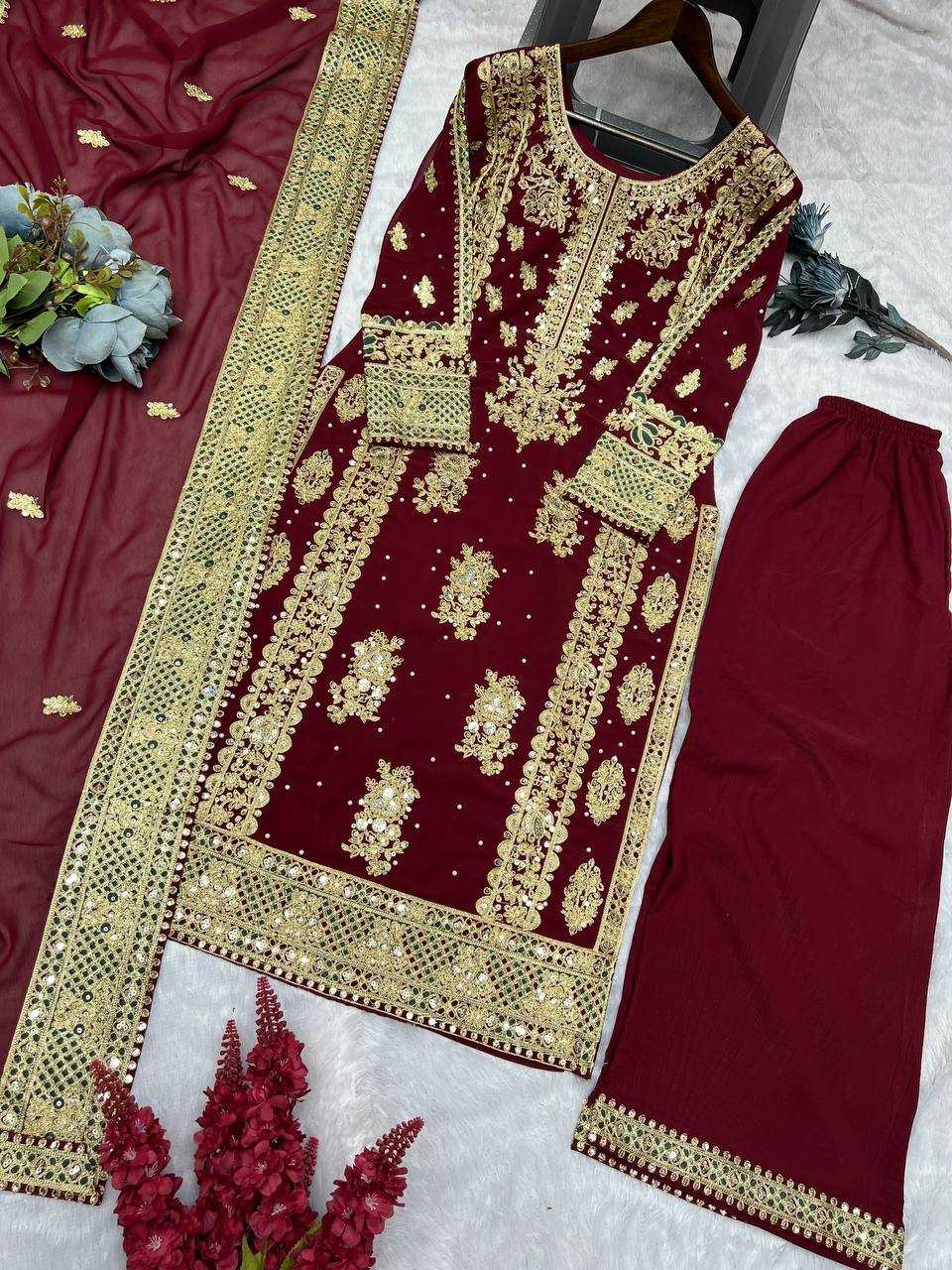 YNF FAUX GEORGETTE KESH157 1677 SUITS & DRESSES GEORGETTE EMBROIDERY LONG KURTI MAROON SALWAR WHOLESALE PAKISTANI LADIES SILK LONG KURTIS SUITS MANUFACTURER