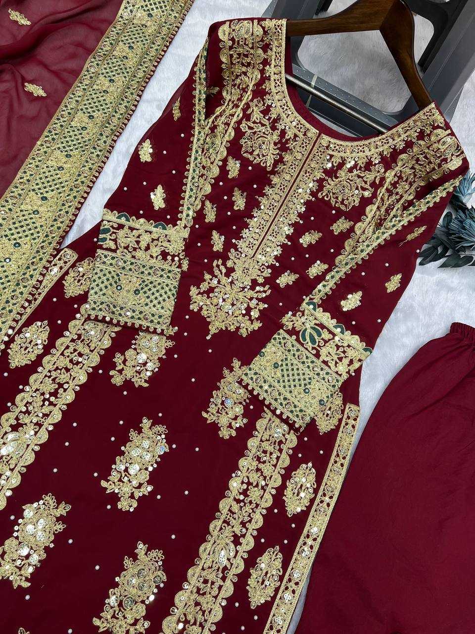 YNF FAUX GEORGETTE KESH157 1677 SUITS & DRESSES GEORGETTE EMBROIDERY LONG KURTI MAROON SALWAR WHOLESALE PAKISTANI LADIES SILK LONG KURTIS SUITS MANUFACTURER