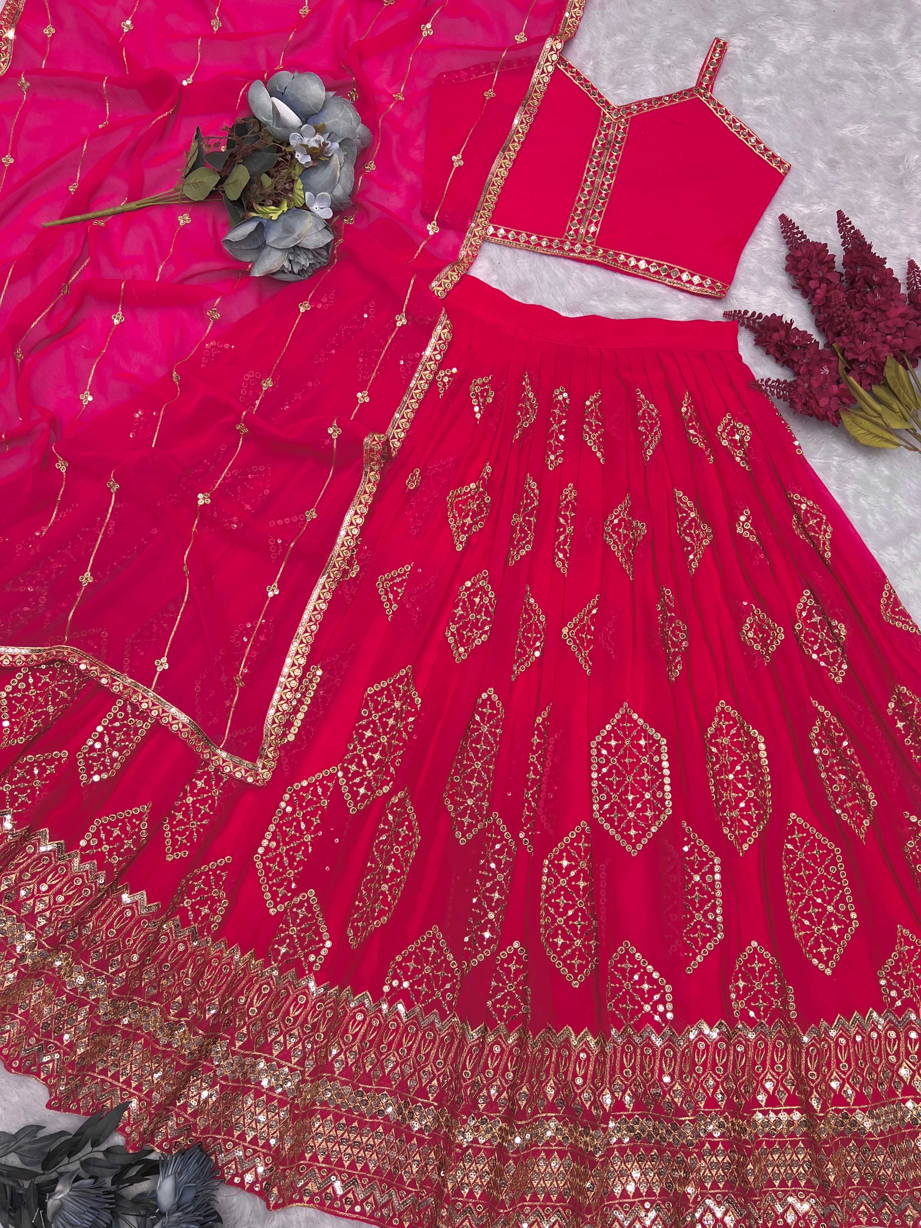 YNF FAUX GEORGETTE KESH159 1313 LEHENGAS WHOLESALE GEORGETTE WEDDING EMBROIDERED PINK LEHENGA WITH DUPTTA WEDDING LEHENGAS MANUFACTURER