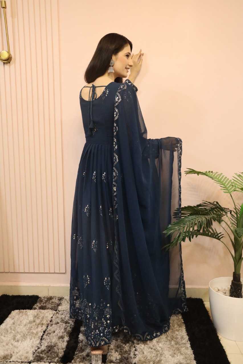 YNF FAUX GEORGETTE KESH164 G55 GOWNS WHOLESALE EMBROIDERED ANARKALI GEORGETTE BLUE GOWNS MANUFACTURER