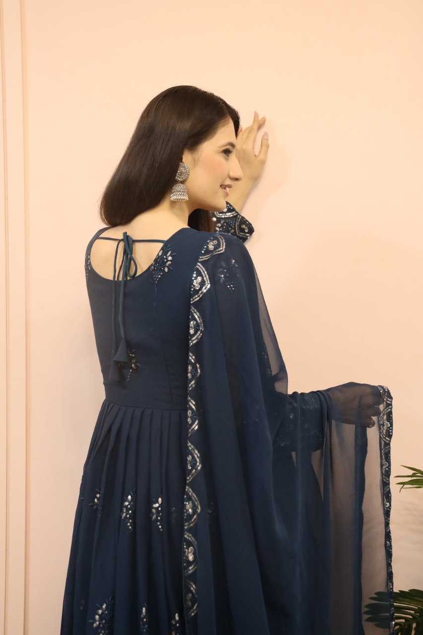 YNF FAUX GEORGETTE KESH164 G55 GOWNS WHOLESALE EMBROIDERED ANARKALI GEORGETTE BLUE GOWNS MANUFACTURER