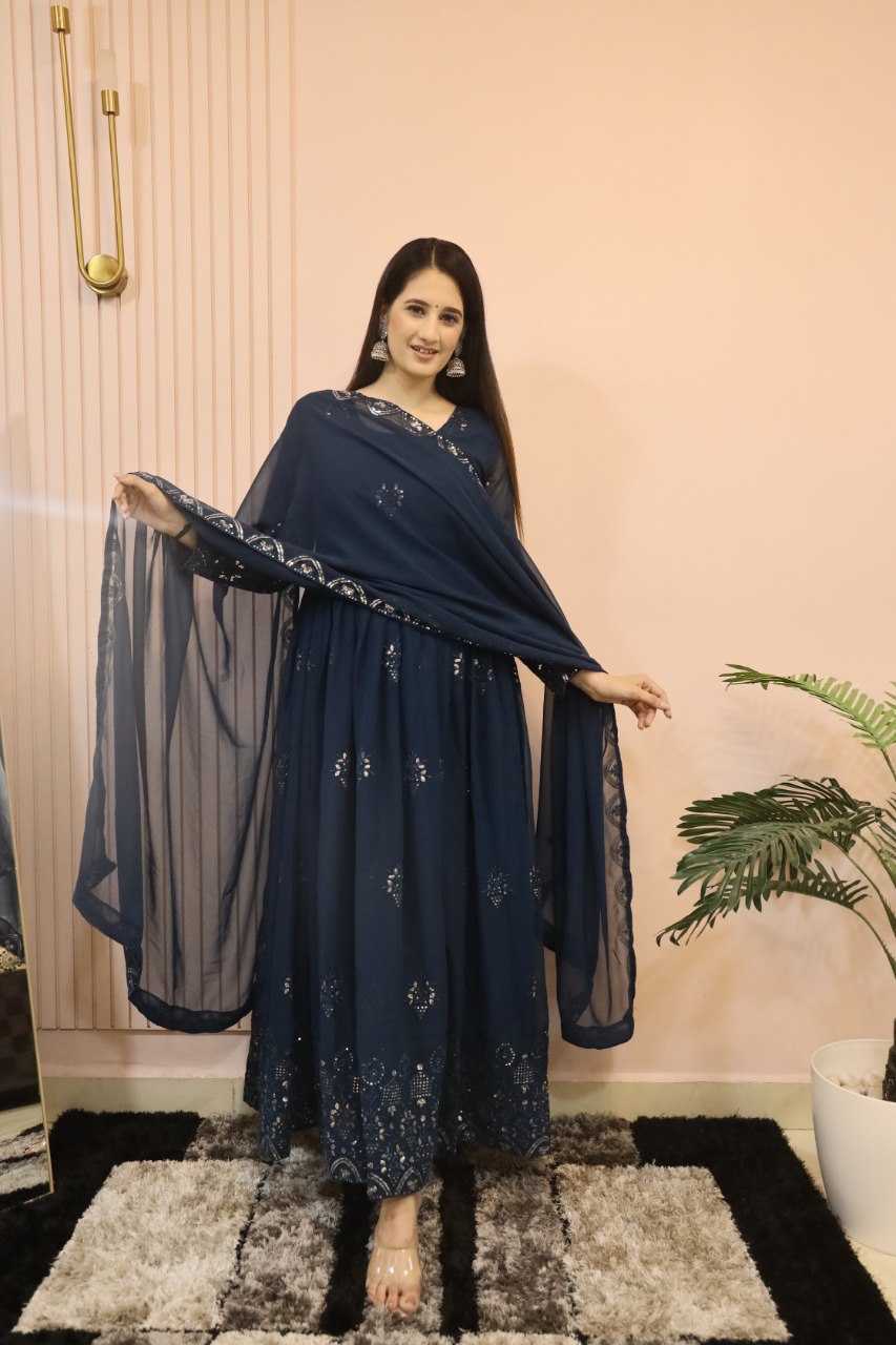 YNF FAUX GEORGETTE KESH164 G55 GOWNS WHOLESALE EMBROIDERED ANARKALI GEORGETTE BLUE GOWNS MANUFACTURER