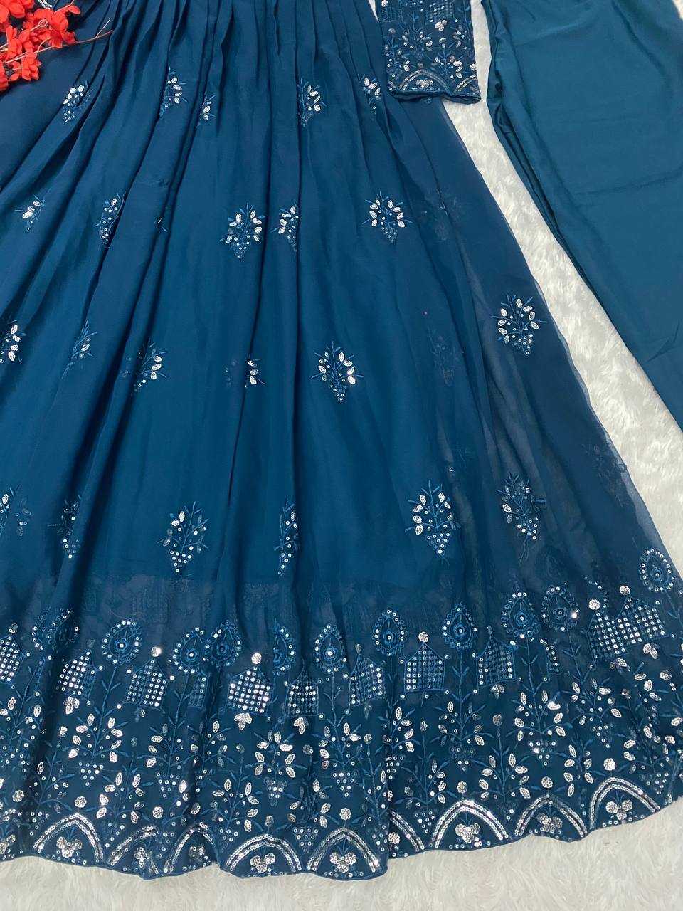 YNF FAUX GEORGETTE KESH164 G55 GOWNS WHOLESALE EMBROIDERED ANARKALI GEORGETTE BLUE GOWNS MANUFACTURER