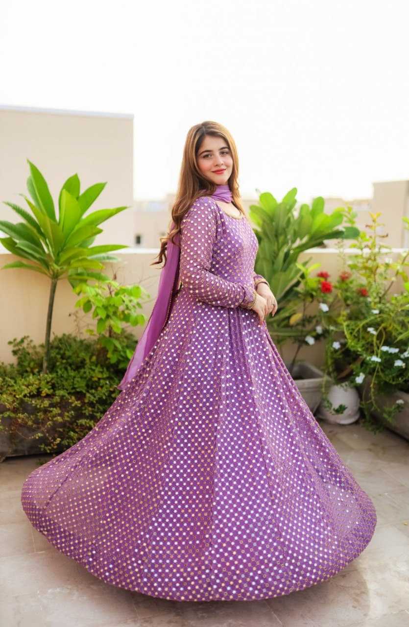 YNF FAUX GEORGETTE KESH164 G67 GOWNS WHOLESALE EMBROIDERED WEDDING LONG GEORGETTE PURPLE GOWNS MANUFACTURER