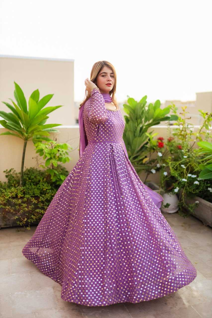 YNF FAUX GEORGETTE KESH164 G67 GOWNS WHOLESALE EMBROIDERED WEDDING LONG GEORGETTE PURPLE GOWNS MANUFACTURER