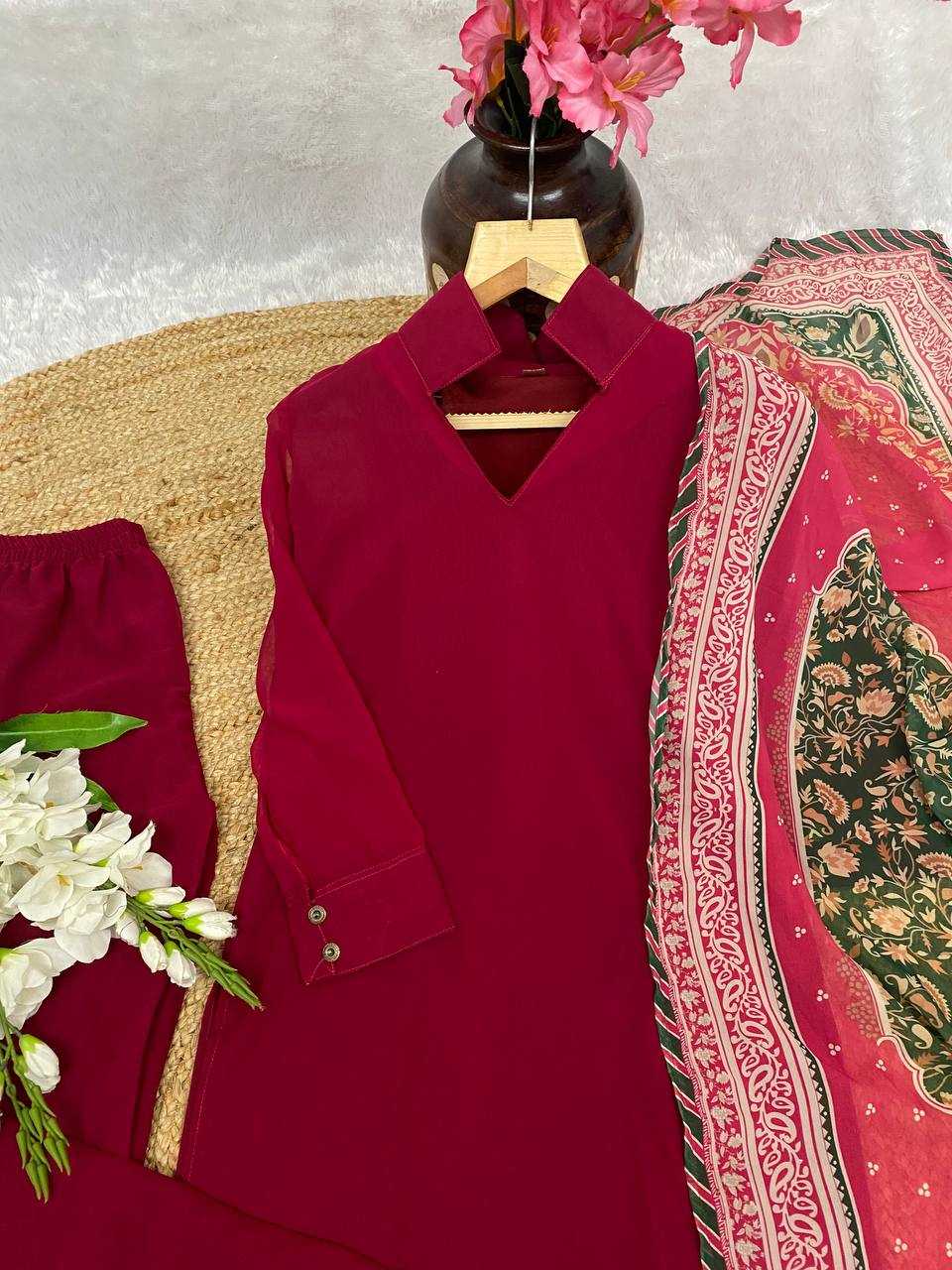 YNF FAUX GEORGETTE KESH164 G69 SUITS & DRESSES WHOLESALE GEORGETTE LONG KURTI RED SALWAR SUITS MANUFACTURE