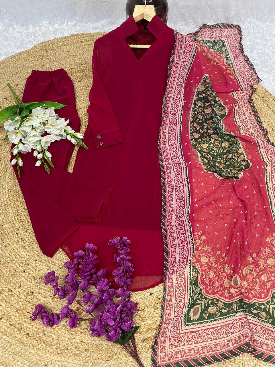 YNF FAUX GEORGETTE KESH164 G69 SUITS & DRESSES WHOLESALE GEORGETTE LONG KURTI RED SALWAR SUITS MANUFACTURE