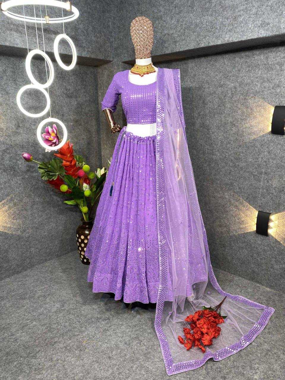 YNF FAUX GEORGETTE KESH164 L09 LEHENGAS WHOLESALE DESIGENR GEORGETTE WEDDING SEQUINS PURPLE LEHENGAS MANUFACTURER