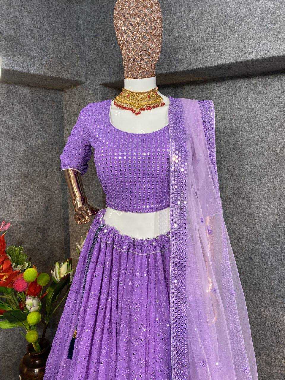 YNF FAUX GEORGETTE KESH164 L09 LEHENGAS WHOLESALE DESIGENR GEORGETTE WEDDING SEQUINS PURPLE LEHENGAS MANUFACTURER