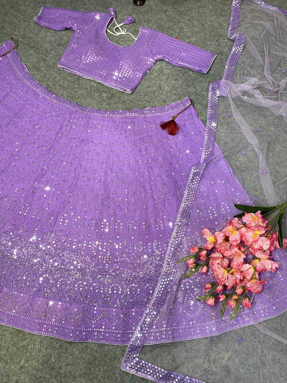 YNF FAUX GEORGETTE KESH164 L09 LEHENGAS WHOLESALE DESIGENR GEORGETTE WEDDING SEQUINS PURPLE LEHENGAS MANUFACTURER