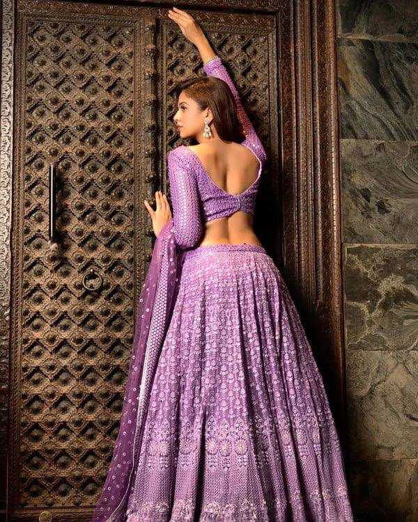 YNF FAUX GEORGETTE KESH164 L09 LEHENGAS WHOLESALE DESIGENR GEORGETTE WEDDING SEQUINS PURPLE LEHENGAS MANUFACTURER