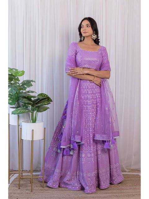 YNF FAUX GEORGETTE KESH164 L09 LEHENGAS WHOLESALE DESIGENR GEORGETTE WEDDING SEQUINS PURPLE LEHENGAS MANUFACTURER