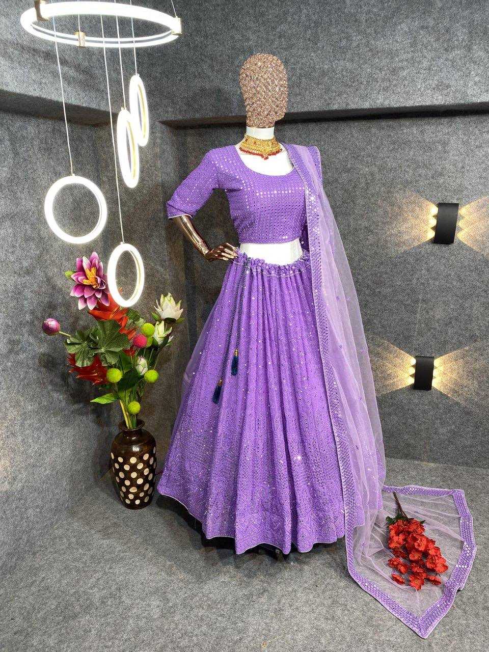 YNF FAUX GEORGETTE KESH164 L09 LEHENGAS WHOLESALE DESIGENR GEORGETTE WEDDING SEQUINS PURPLE LEHENGAS MANUFACTURER