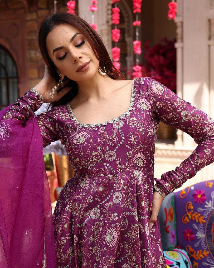 YNF FAUX GEORGETTE KESH188 9201 GOWNS WHOLESALE PRINTED ANARKALI LONG SIMPLE PURPLE GOWNS MANUFACTURER