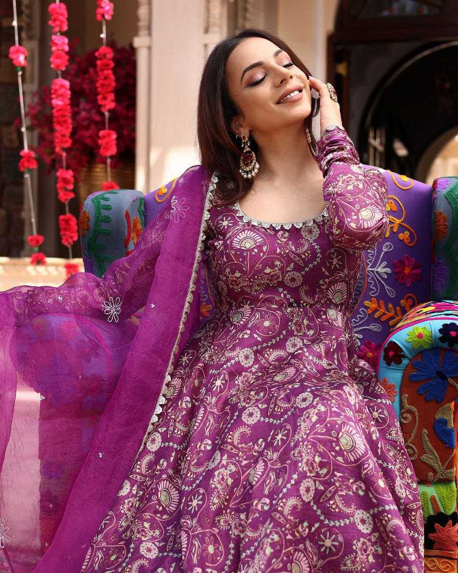 YNF FAUX GEORGETTE KESH188 9201 GOWNS WHOLESALE PRINTED ANARKALI LONG SIMPLE PURPLE GOWNS MANUFACTURER