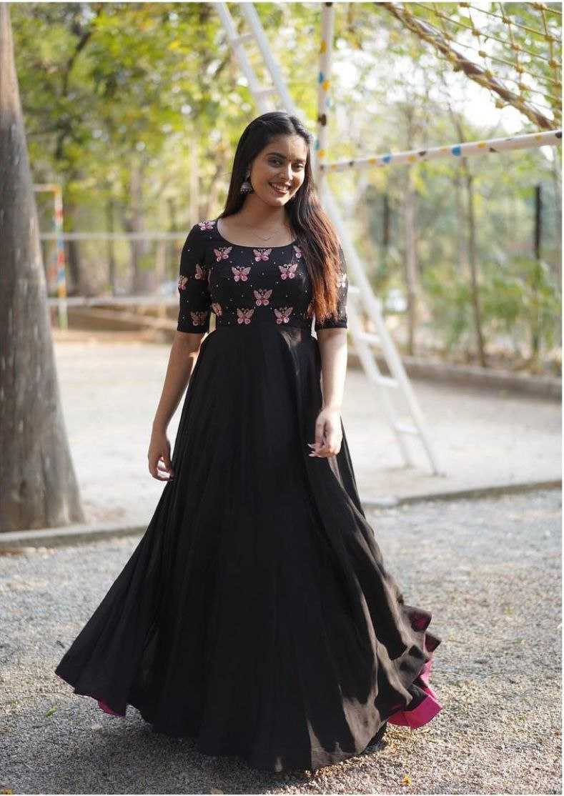 YNF FAUX GEORGETTE KESH214 199 GOWNS WHOLESALE EMBROIDERY LONG GEORGETTE BLACK GOWNS MANUFACTURER