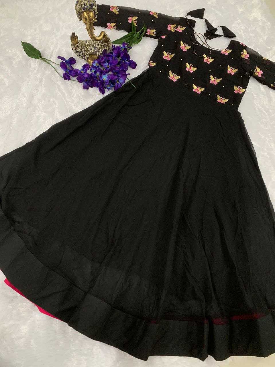 YNF FAUX GEORGETTE KESH214 199 GOWNS WHOLESALE EMBROIDERY LONG GEORGETTE BLACK GOWNS MANUFACTURER