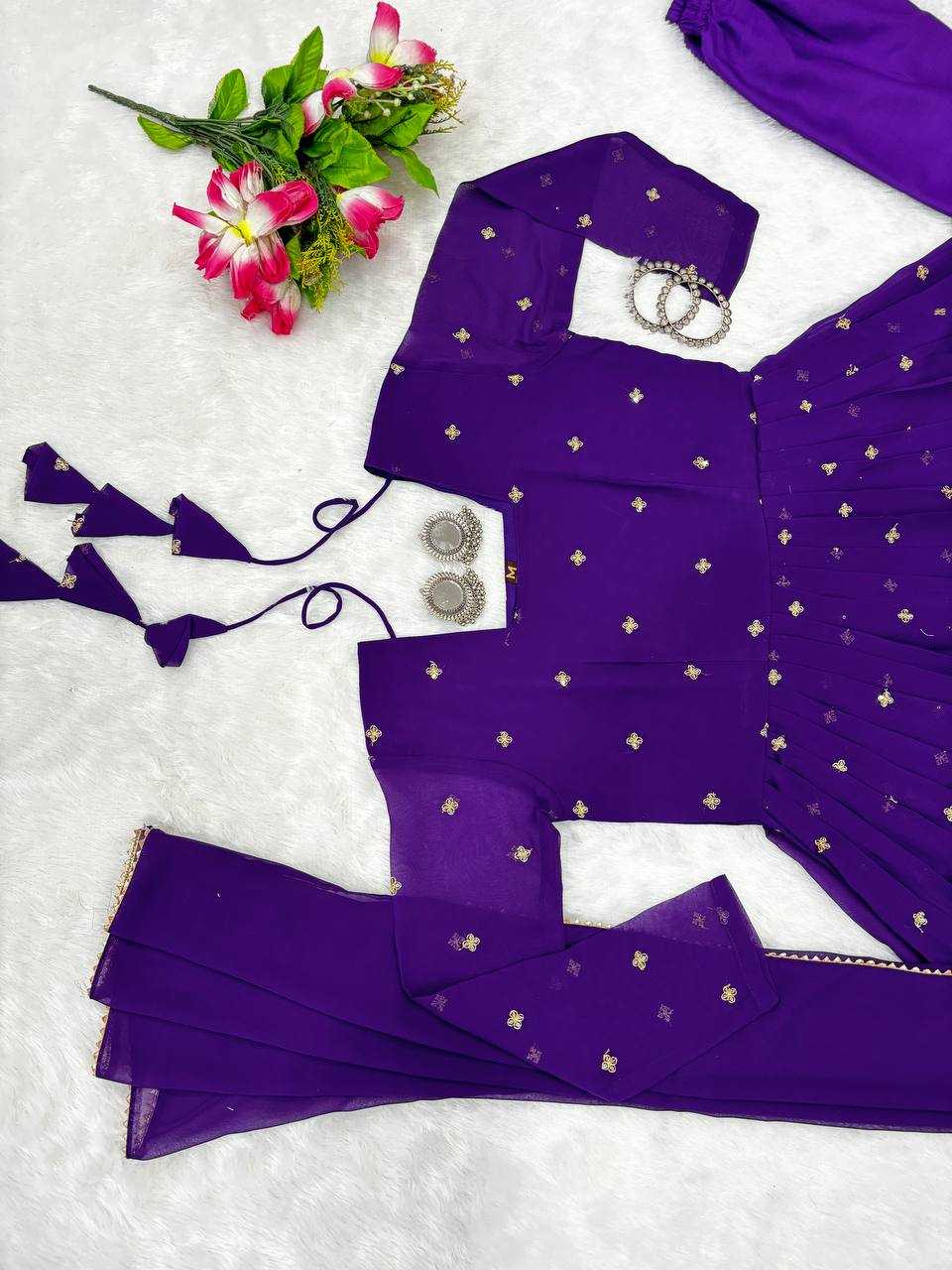 YNF FAUX GEORGETTE KESH224 184 GOWNS WHOLESALE EMBROIDERED ANARKALI LONG GEORGETTE GOWNS WITH DUPATTA PURPLE GOWNS MANUFACTURER