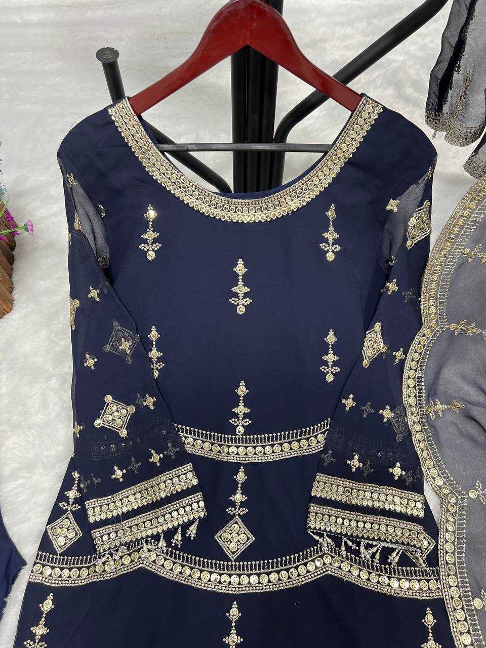 YNF FAUX GEORGETTE KESH227 1007 SUITS & DRESSES WHOLESALE LADIES EMBROIDERY GEORGETTE BLUE SALWAR SUITS MANUFACTURER