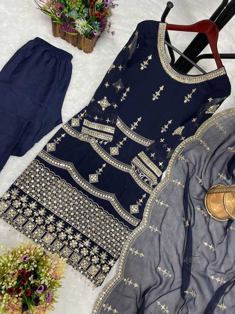 YNF FAUX GEORGETTE KESH227 1007 SUITS & DRESSES WHOLESALE LADIES EMBROIDERY GEORGETTE BLUE SALWAR SUITS MANUFACTURER