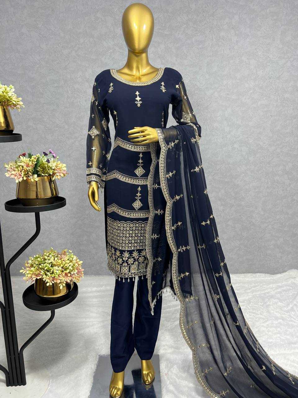 YNF FAUX GEORGETTE KESH227 1007 SUITS & DRESSES WHOLESALE LADIES EMBROIDERY GEORGETTE BLUE SALWAR SUITS MANUFACTURER