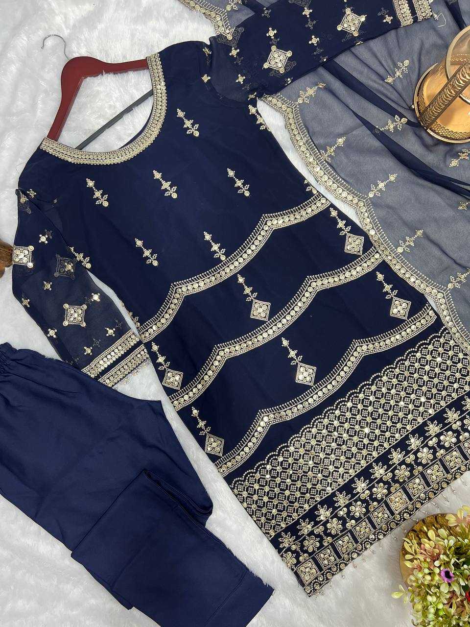 YNF FAUX GEORGETTE KESH227 1007 SUITS & DRESSES WHOLESALE LADIES EMBROIDERY GEORGETTE BLUE SALWAR SUITS MANUFACTURER