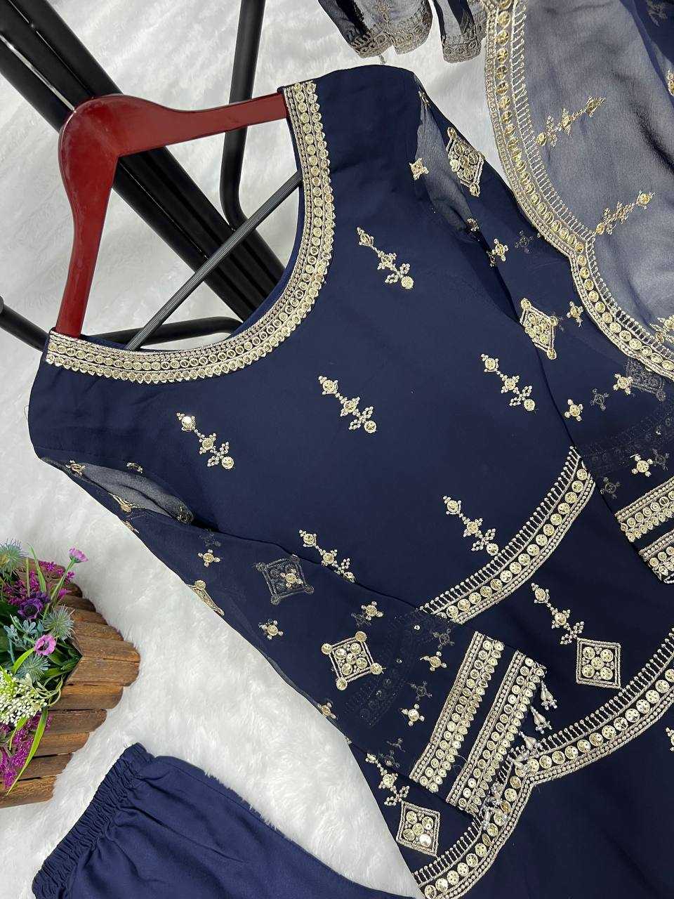 YNF FAUX GEORGETTE KESH227 1007 SUITS & DRESSES WHOLESALE LADIES EMBROIDERY GEORGETTE BLUE SALWAR SUITS MANUFACTURER