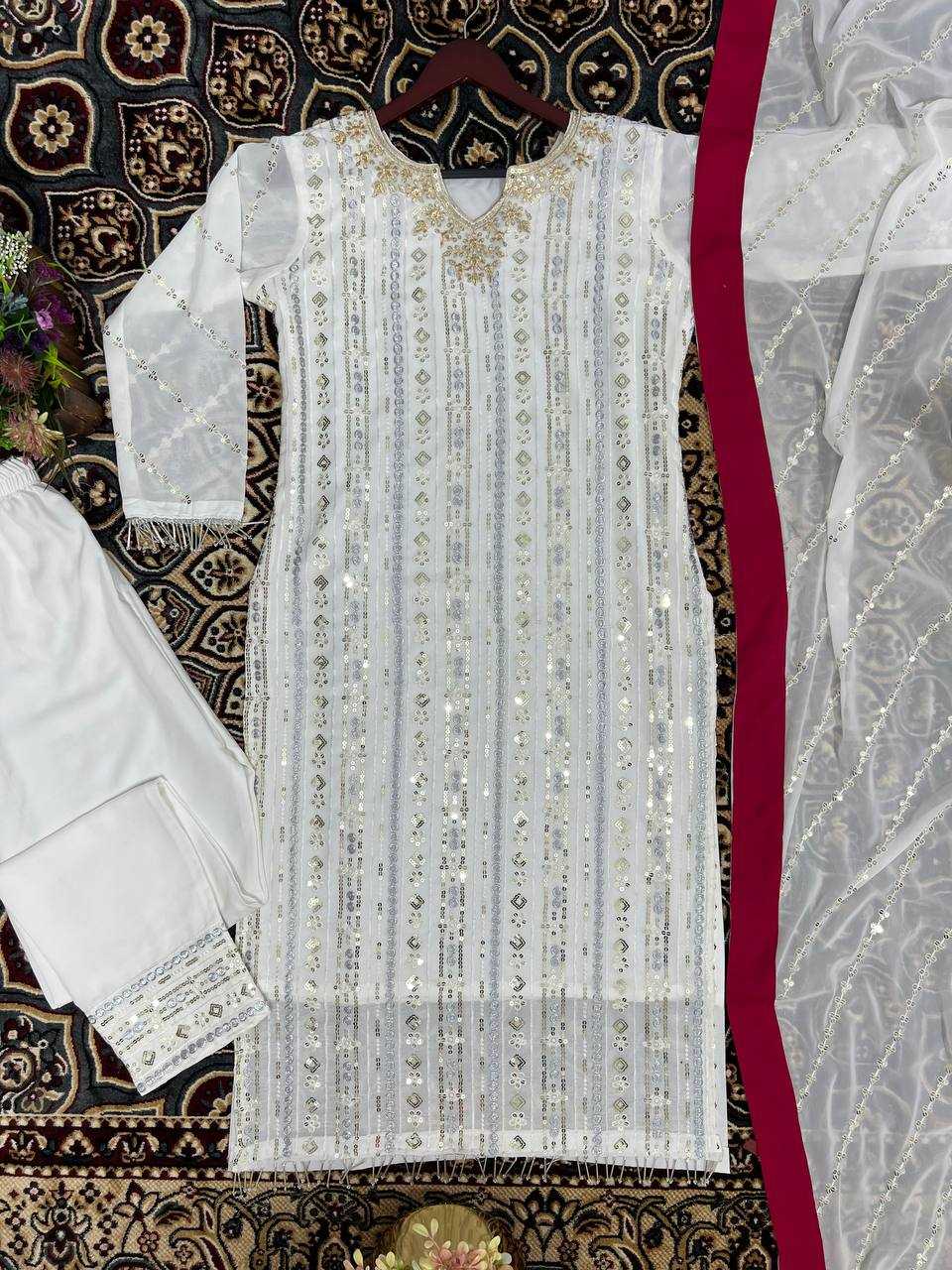 YNF FAUX GEORGETTE KESH227 1008 SUITS & DRESSES WHOLESALE EMBROIDERY GEORGETTE LONG KURTIS WHITE SALWAR SUITS MANUFACTURER